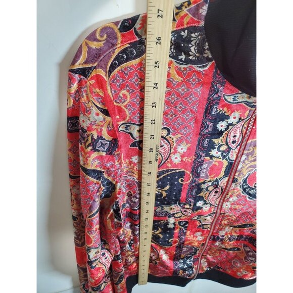 INC International Concepts Jacket Women Size Medium Pockets Red Paisley Zipper - Picture 5 of 15